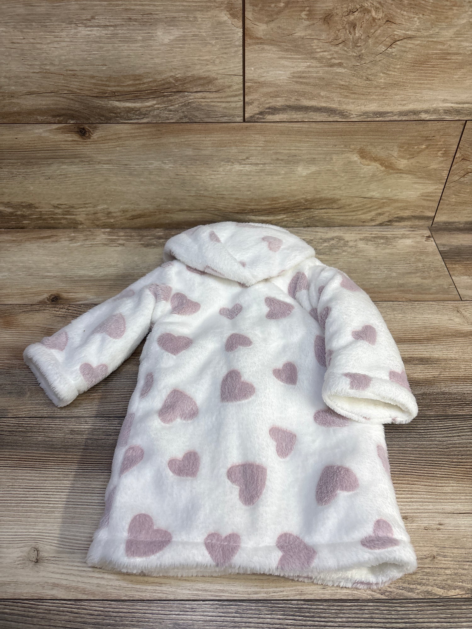 NEW Blankets & Beyond Plush Heart Print Bath Robe White sz 12m+