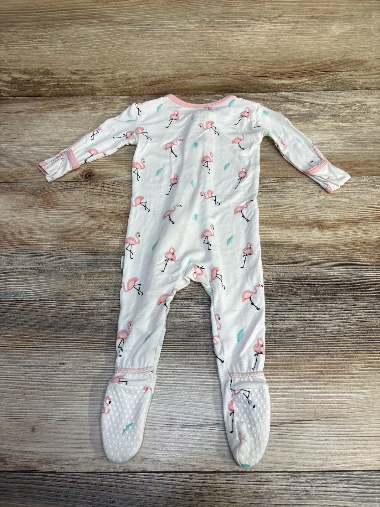 Bamboo Little Pink Flamingo Zippered Footie White sz 0-3m