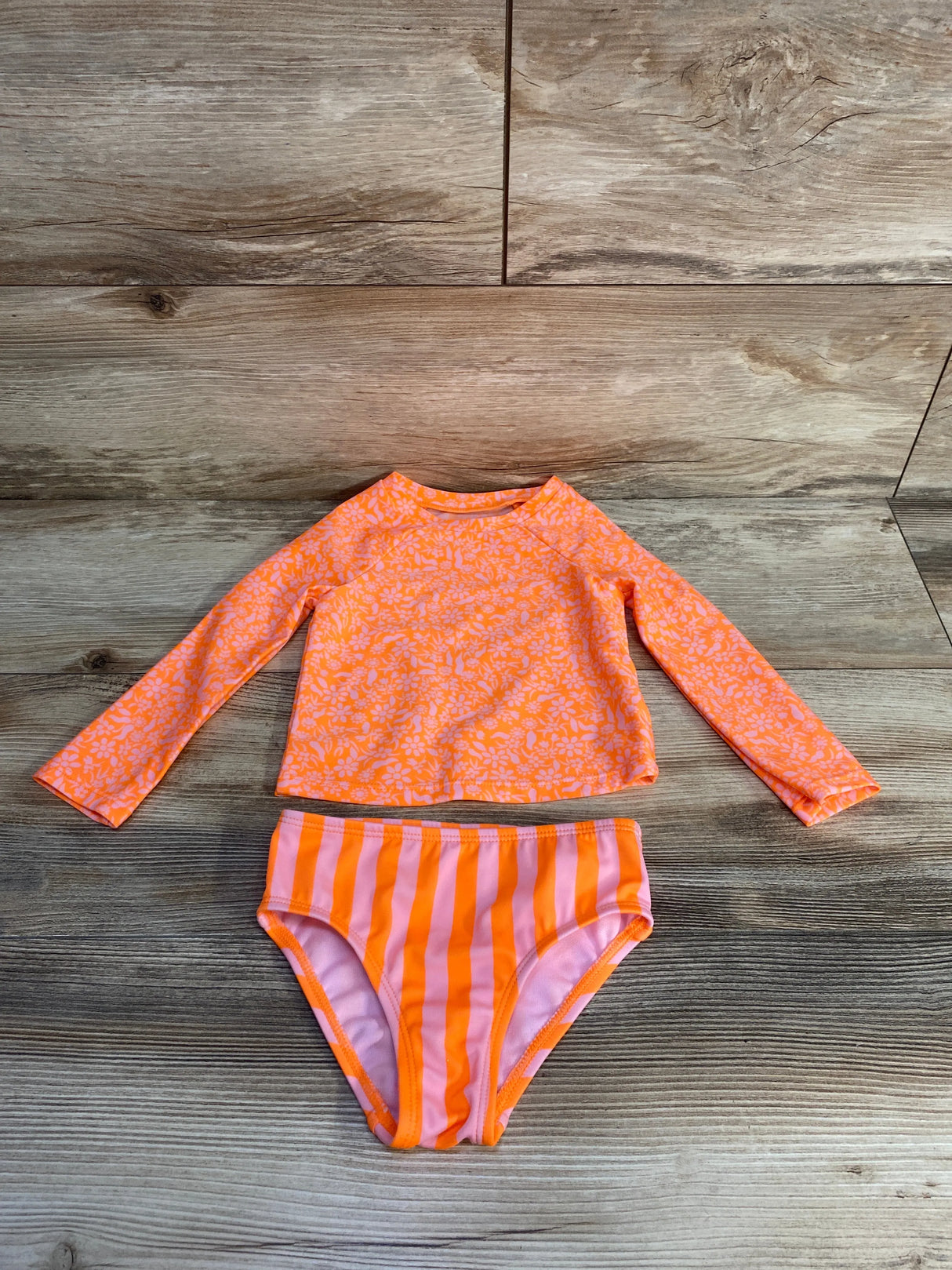 Cat & Jack 2pc Floral Rashguard Swimsuit Set Orange sz 18m