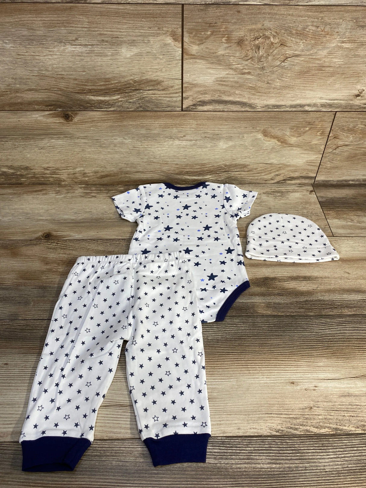3pc Star Print Bodysuit + Pants + Hat White sz 9m