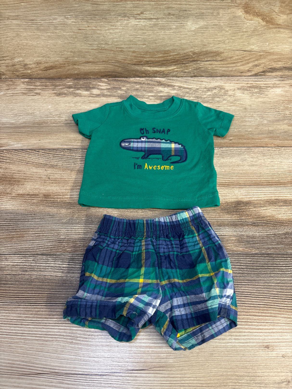 Carter's 2pc Oh Snap Im Awesome Shirt & Shorts Set Green sz Newborn