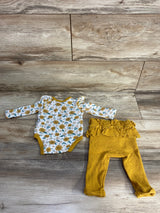 Catherine Malandrino 2pc Floral Waffle Knit Bodysuit & Pants Set White sz 3-6m