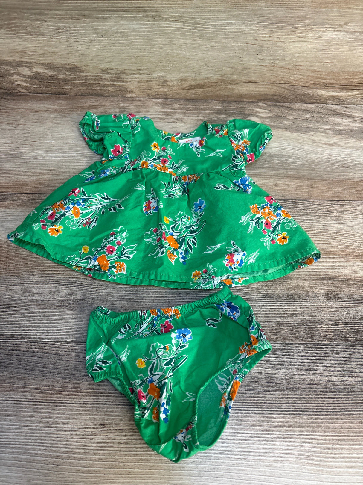 Cat & Jack Floral Short Sleeve Dress & Bloomers Green sz Newborn