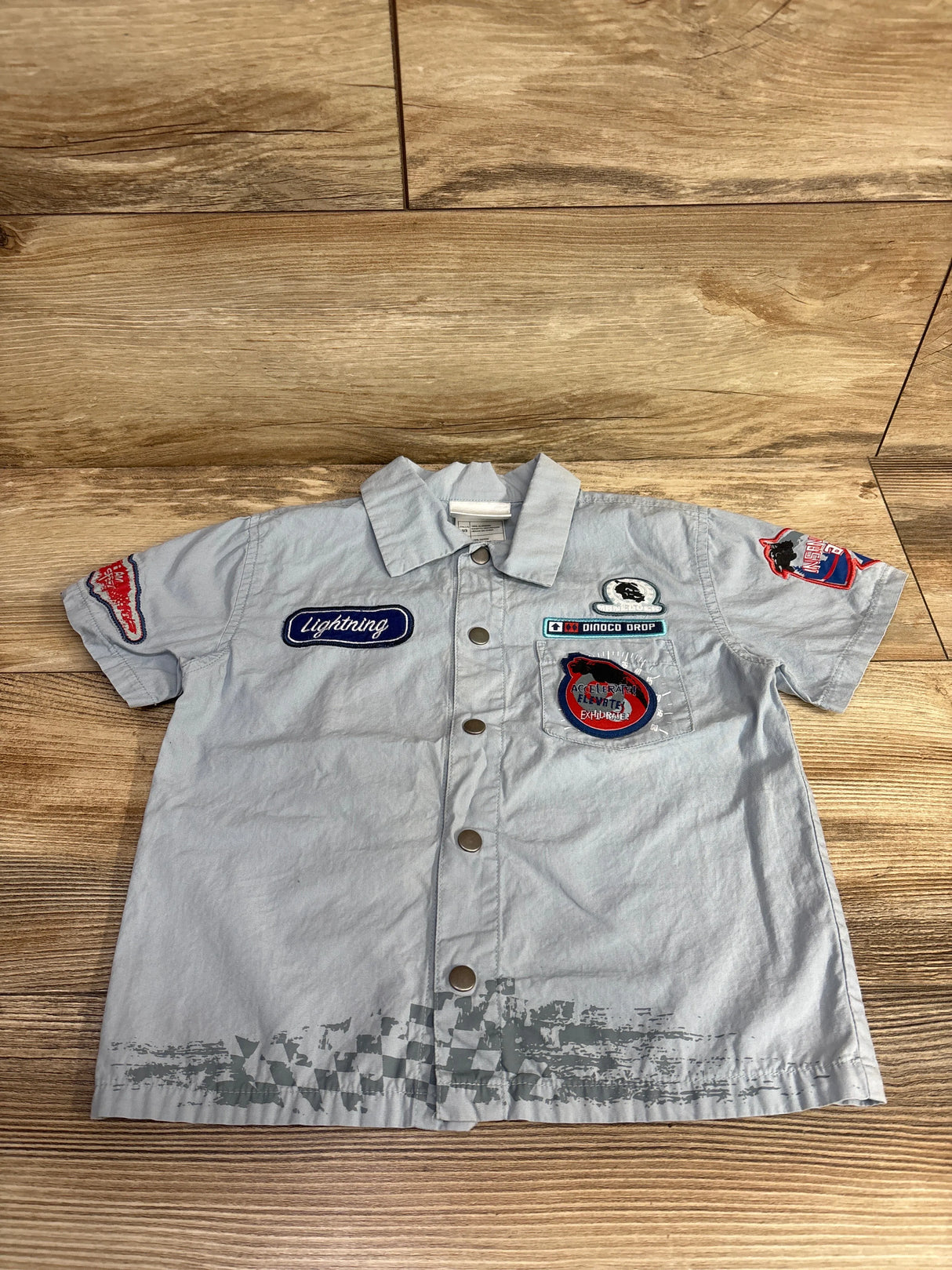 Disney Store Lighting McQueen Button Up Shirt Light Blue sz 2/3T