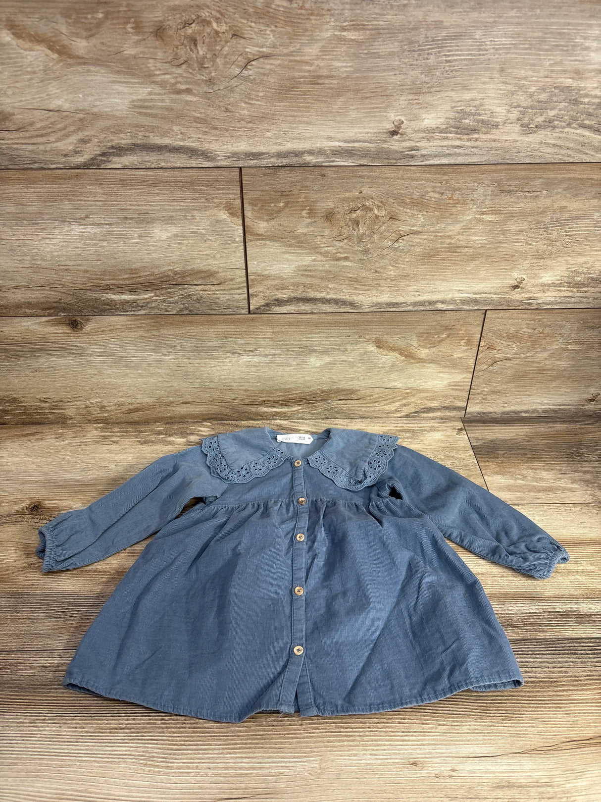 Zara Cord Eyelet Trim Dress Blue sz 12-18m