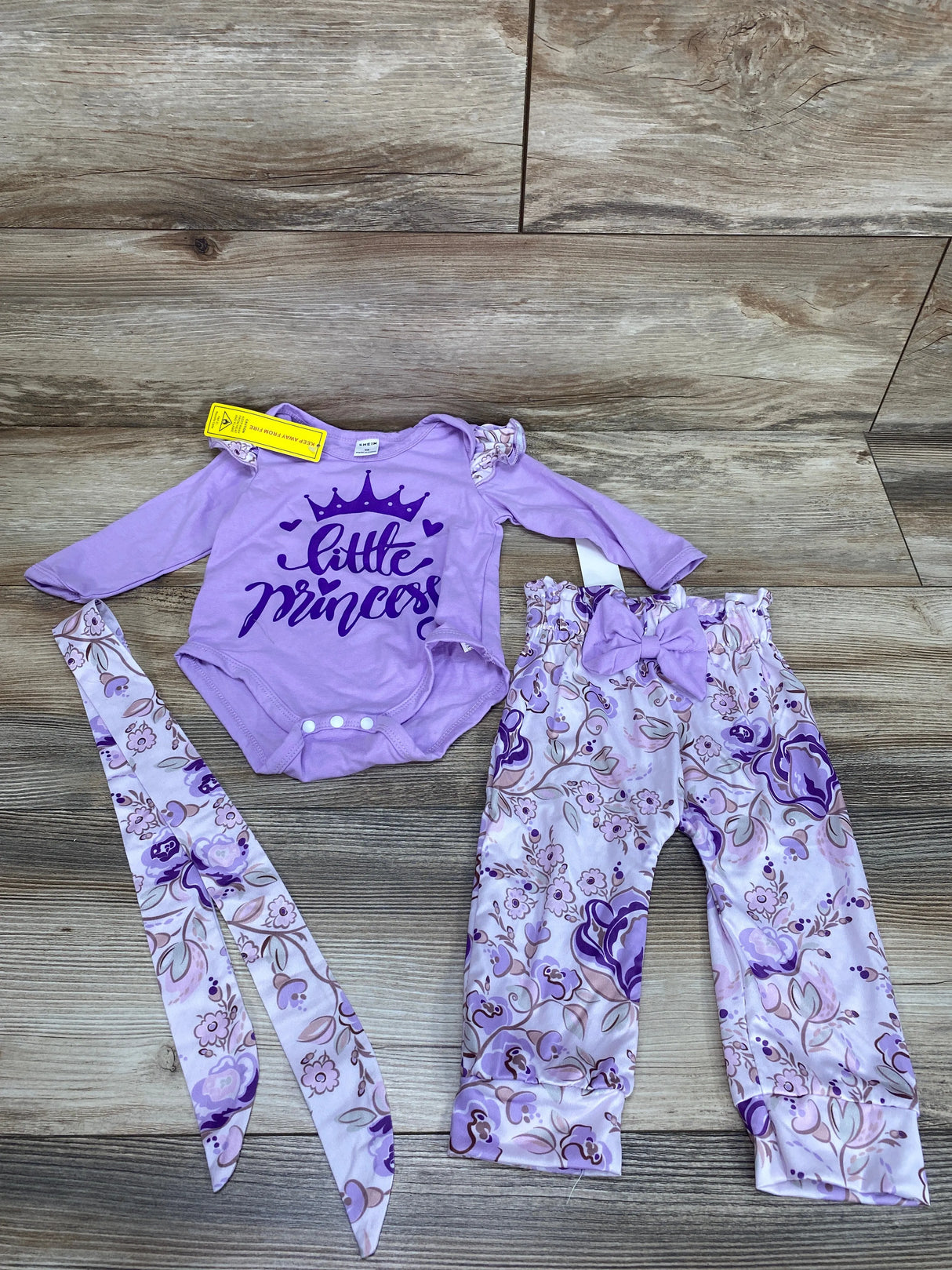 NEW Shein 3pc Little Princess Bodysuit Set Purple sz 3m