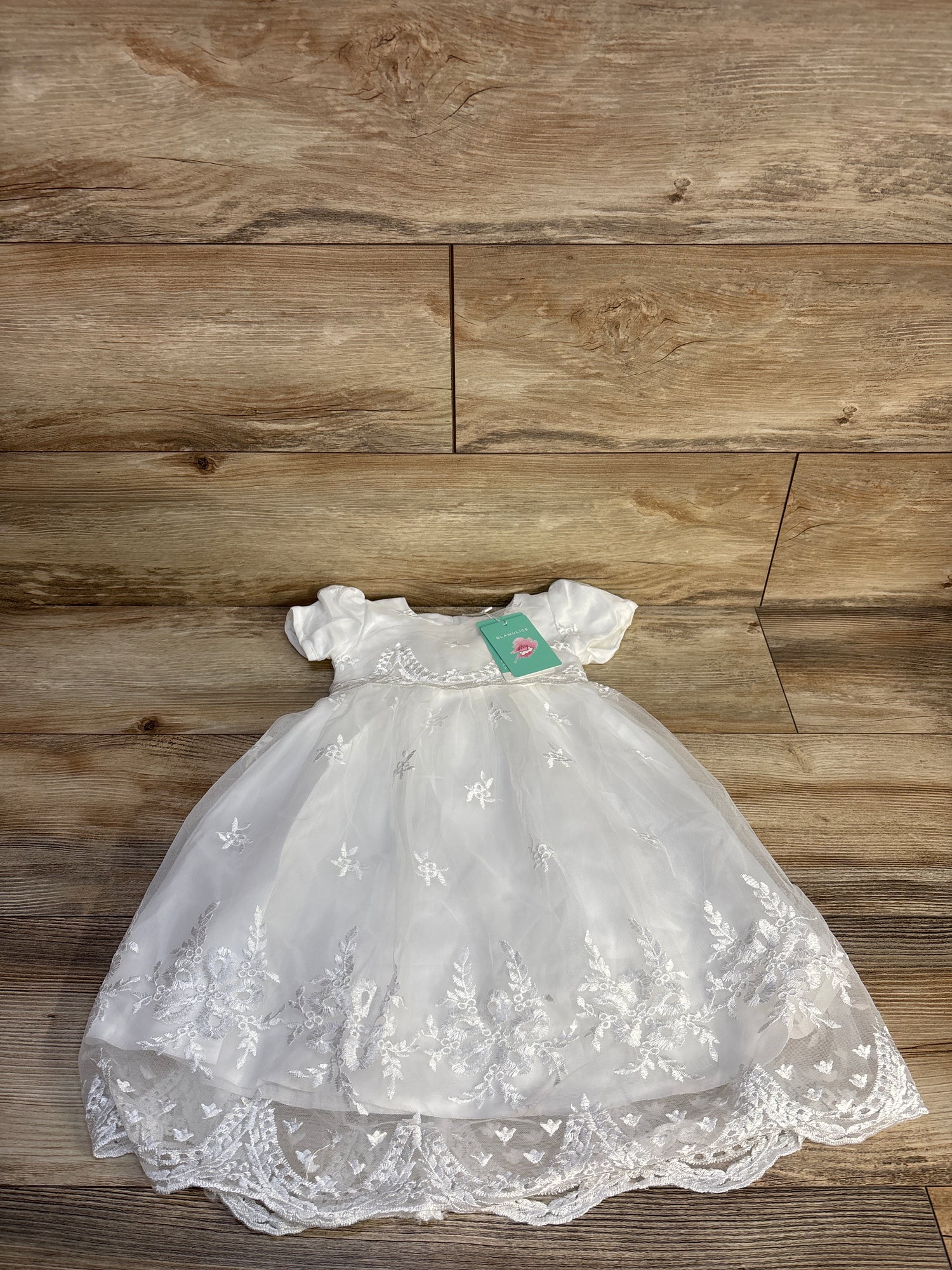 NEW Glamulice Christening/Baptism Floral Embroidered Dress White sz 3-6m