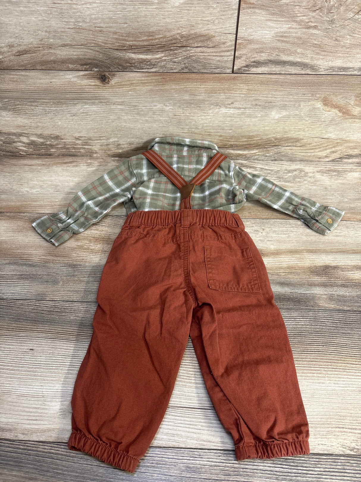 Carter's 2pc Plaid Flannel & Suspender Set Green sz 9m