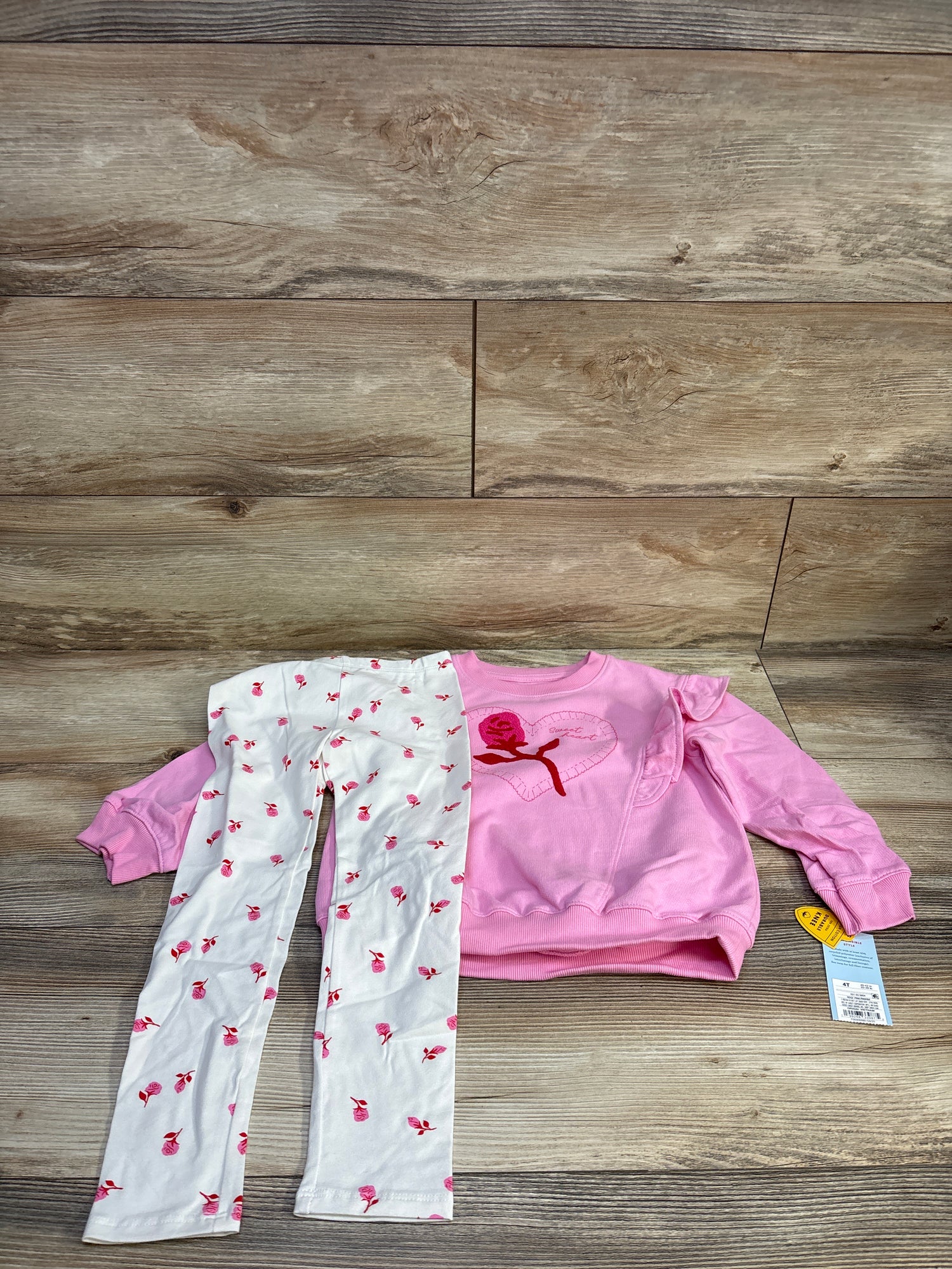 NEW Cat & Jack 2pc Sweet Heart Ruffle Sweatshirt & Leggings Set Pink sz 4T