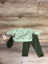 NEW Cat & Jack 3pc Ribbed Floral Sweatshirt & Bottoms Set Green sz 0-3m