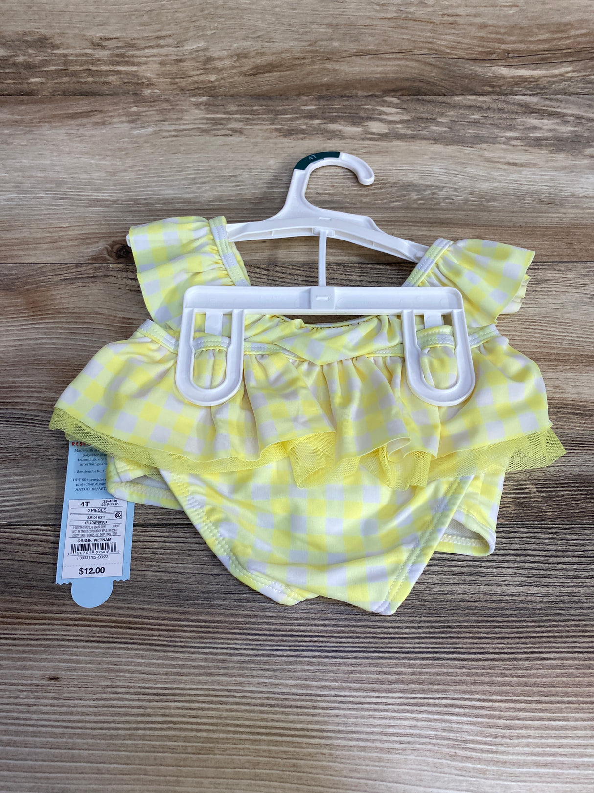 NEW Cat & Jack 2pc Gingham Swimsuit Set Yellow sz 4T