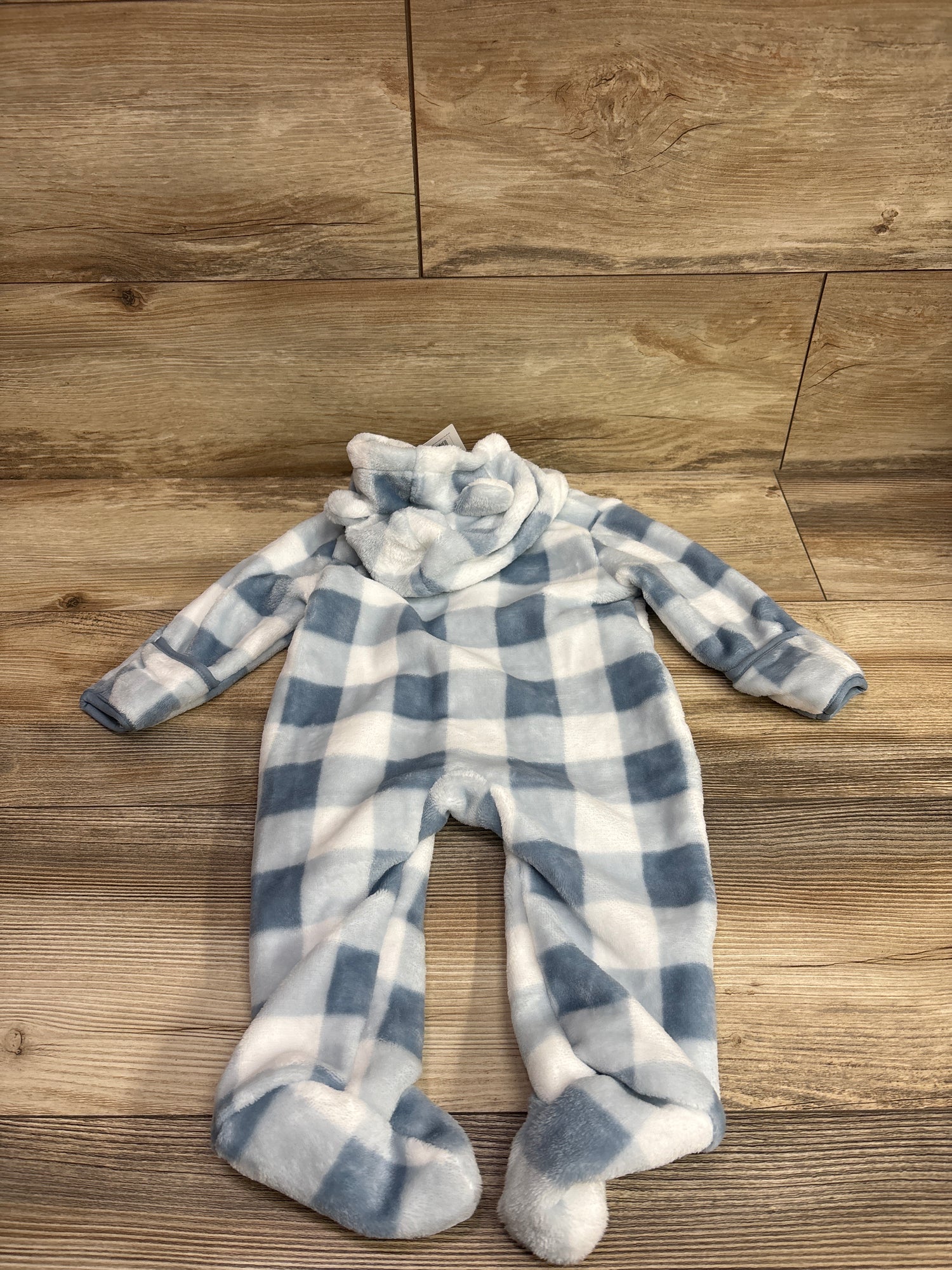 NEW Baby Gear Plush Hooded Footed Coverall Blue sz 3-6m