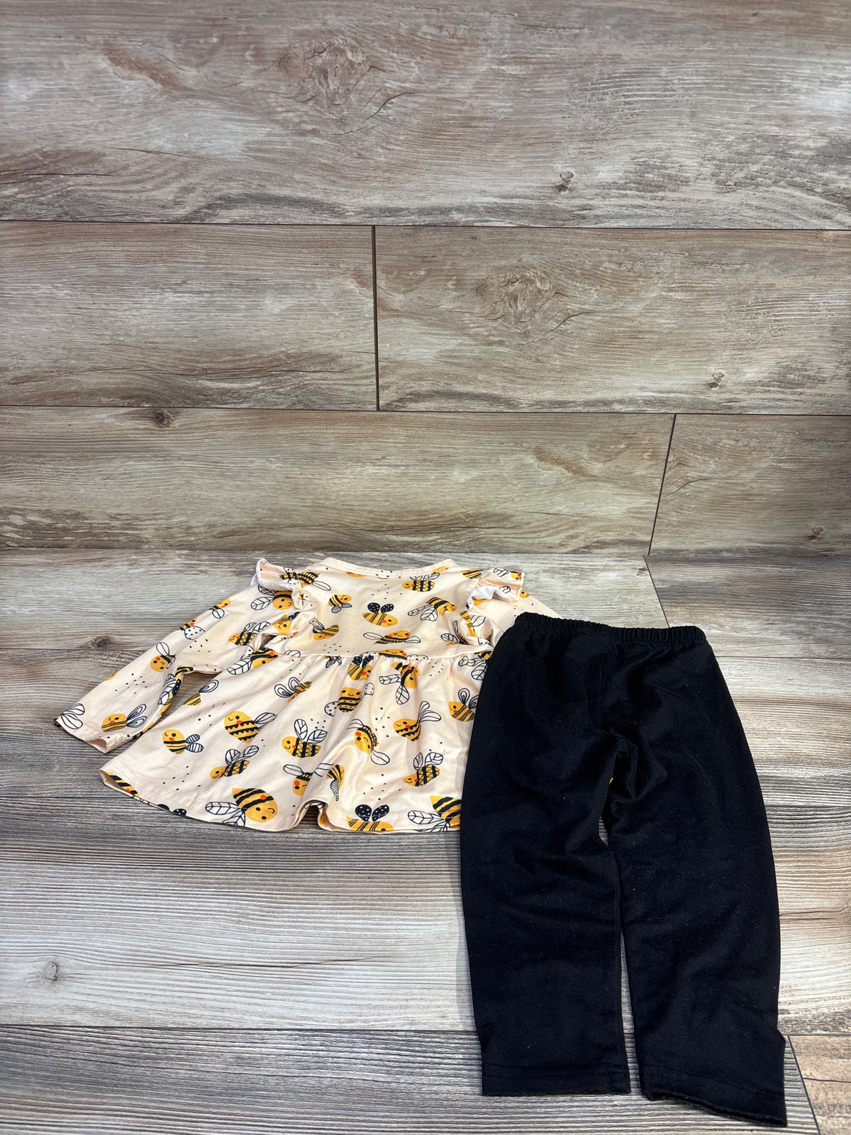 Long Sleeve Bee Print Peplum Top & Pants Set Yellow sz 12-18m