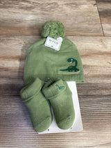 NEW NYGB Two Pom-Pom Hat & Socks 2pc Set Green sz 6-12m