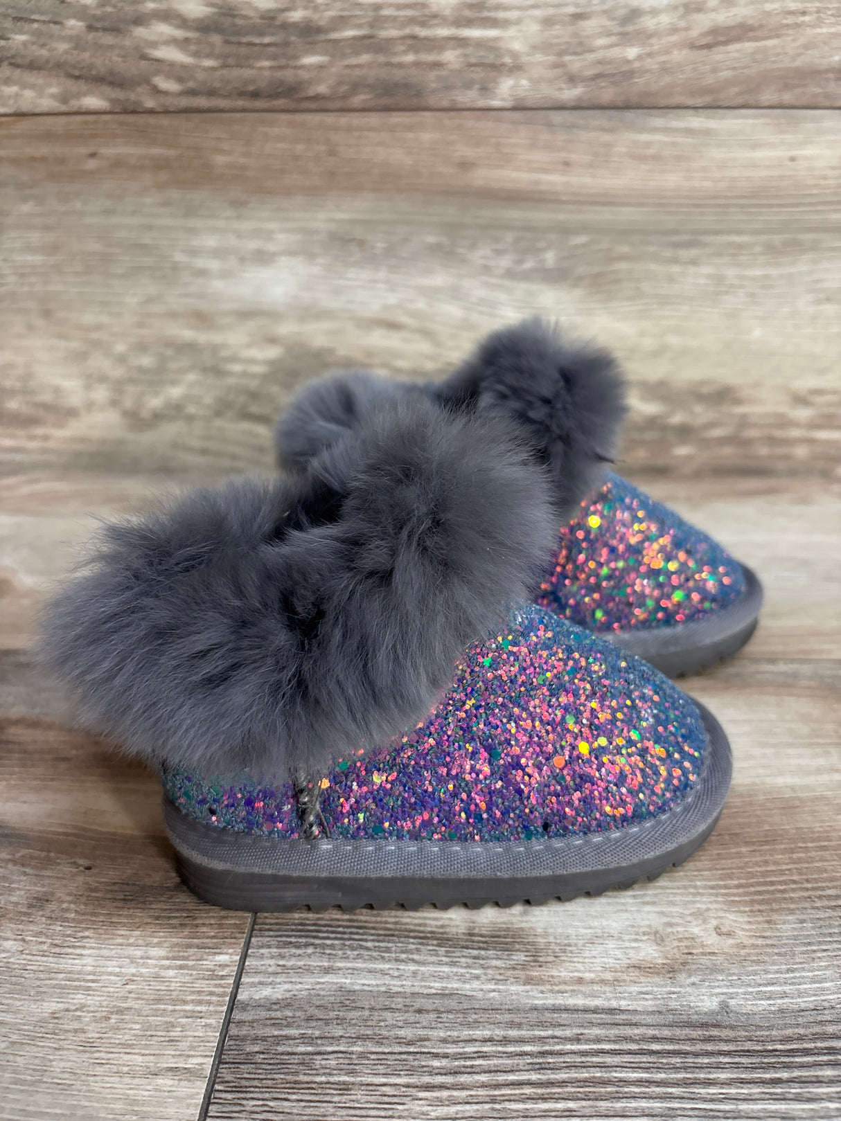 Glitter Faux Fur Ankle Boots Grey sz 5c
