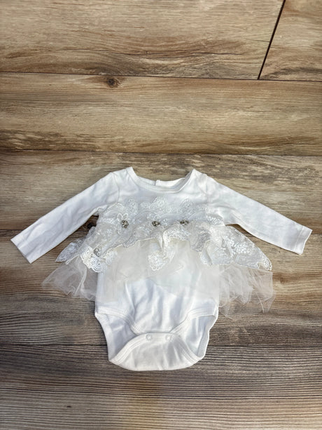 White infant long sleeve bodysuit with lace and tulle skirt, baby girl special occasion outfit