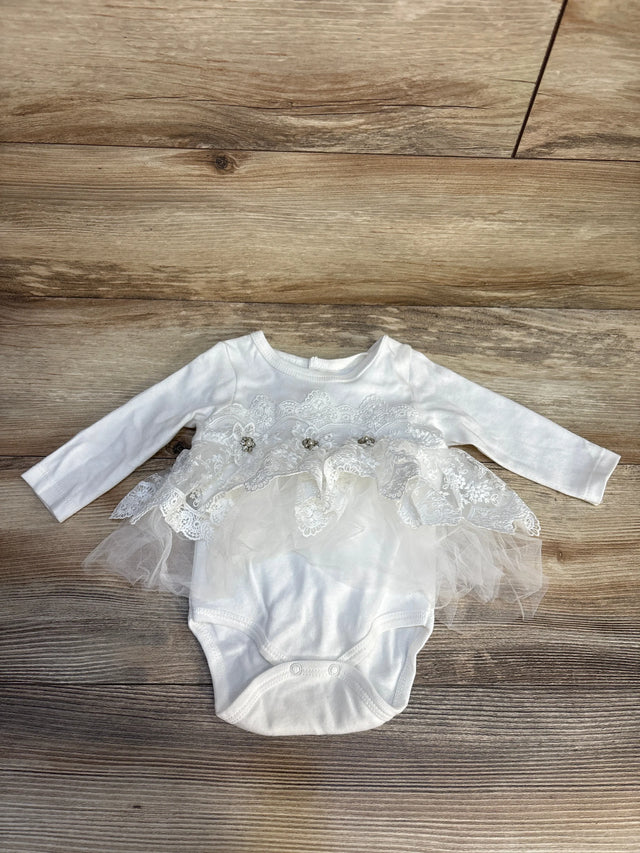 White infant long sleeve bodysuit with lace and tulle skirt, baby girl special occasion outfit