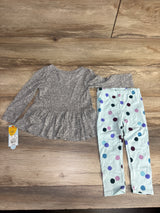 NEW Cat & Jack 2pc Star Of David Peplum Shirt & Polka Dot Bottoms Set Grey sz 2T