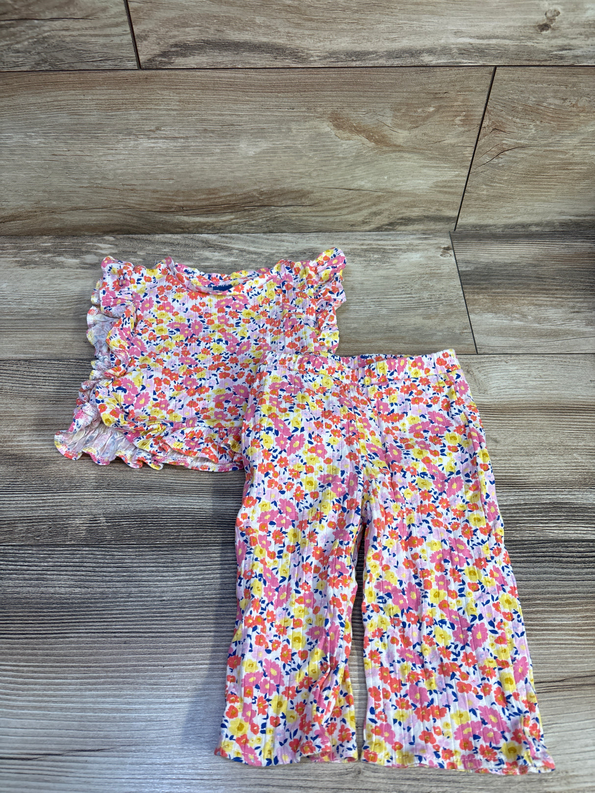 Old Navy 2pc Floral Ribbed Peplum Shirt & Pants Set White sz 6-12m