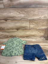 NEW Koala Kids 2pc Button-Up Shirt & Jean Shorts Set Green sz 2T