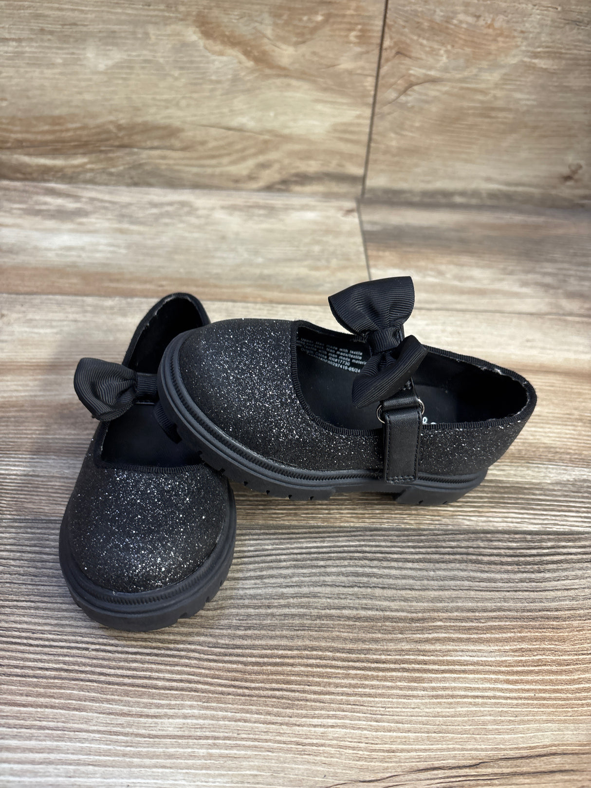 Cat & Jack Kori Lug Sole Mary Jane Flats Black Glitter sz 7c