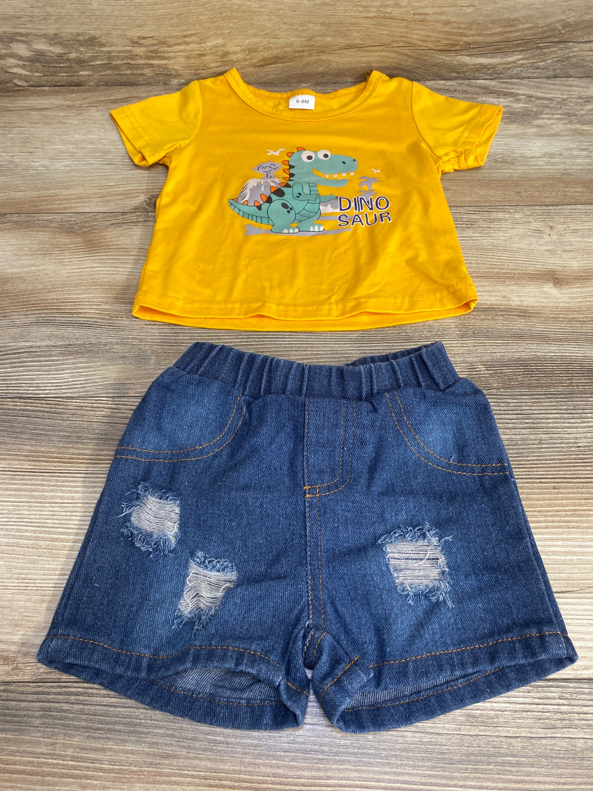 2pc Dinosaur Shirt & Denim Shorts Yellow sz 6-9m