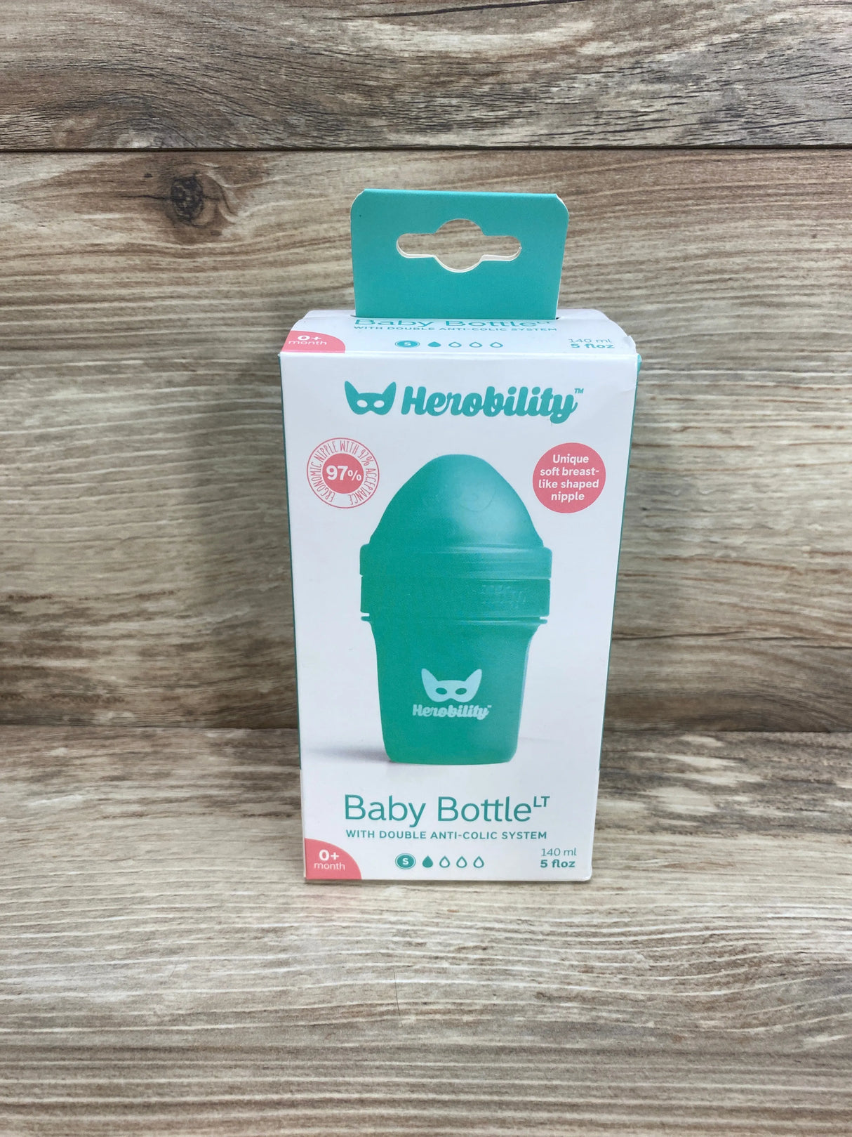 NEW Herobility Double Anti-Colic Baby Bottle Green 5 fl oz  0m+