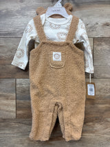 NEW Mini Hop 3pc Long Sleeve Bodysuit, Sherpa Overalls, & Hat Set White sz 6m