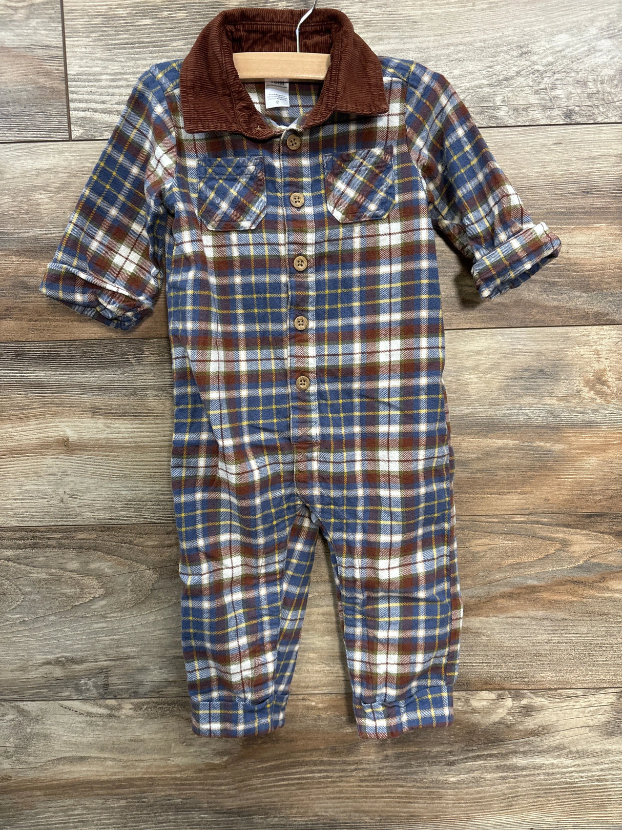 Carter's Plaid Button Up Coverall Brown sz 18m