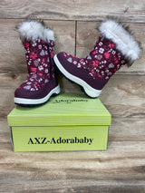 NEW Adorababy Girls Snow Boots Mid Calf Winter Fur Boots Purple Sz 12c