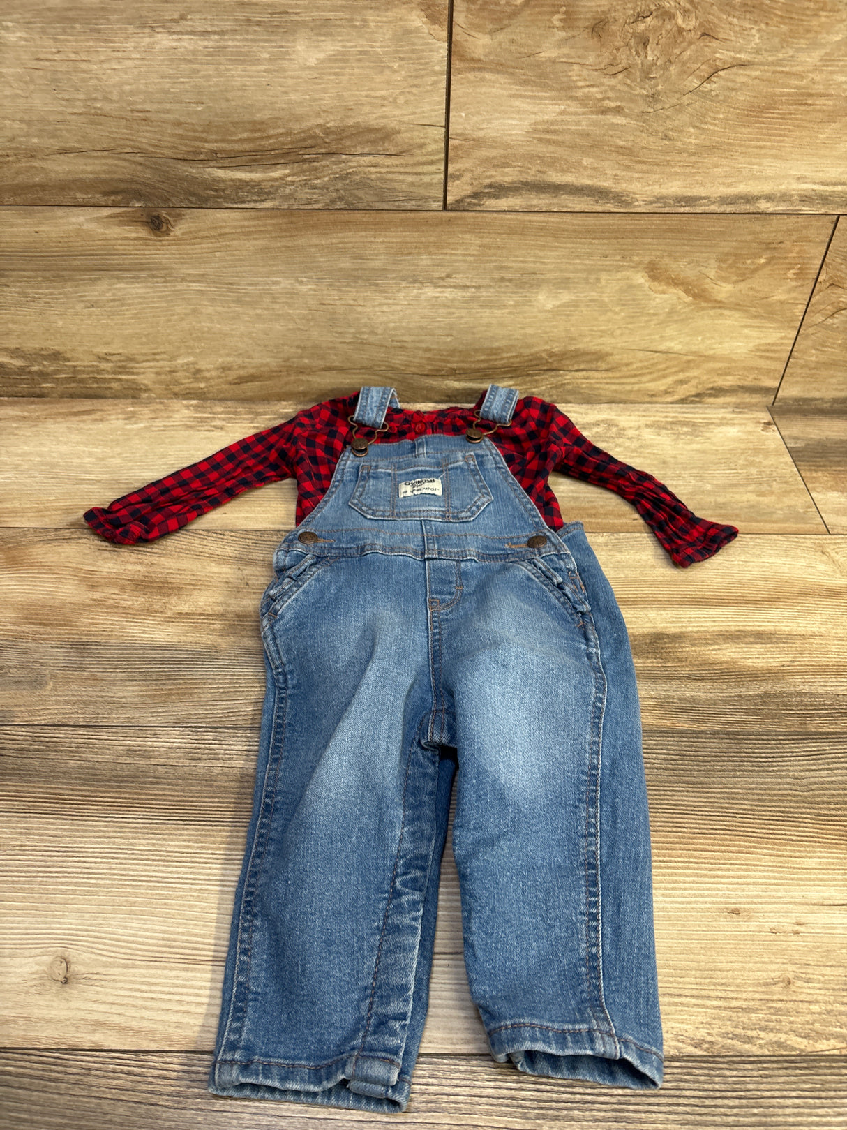 Oshkosh 2pc Denim Overalls Set Red sz 9m