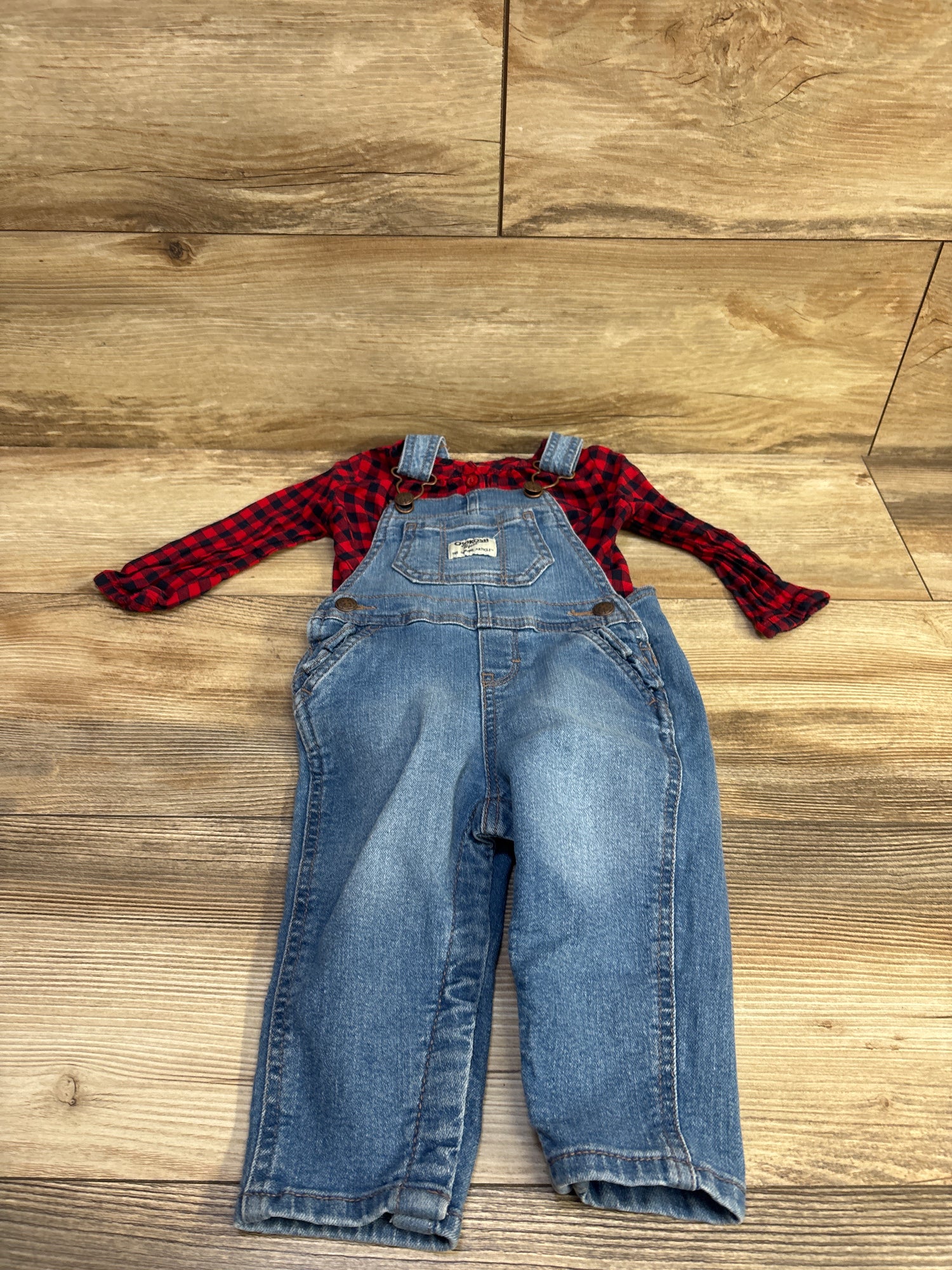 Oshkosh 2pc Denim Overalls Set Red sz 9m