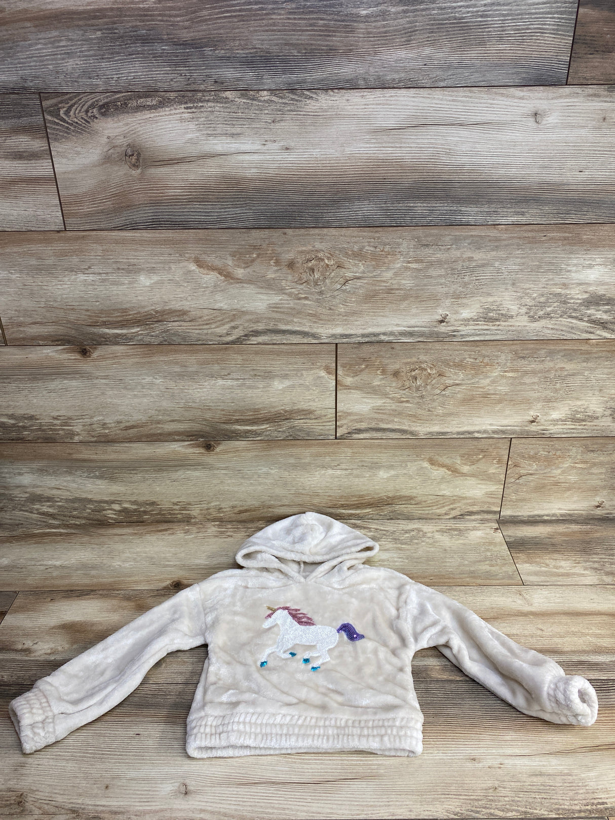 Colette Lilly Plush Unicorn Sequence Pull Over Hoodie Ivory sz 4T