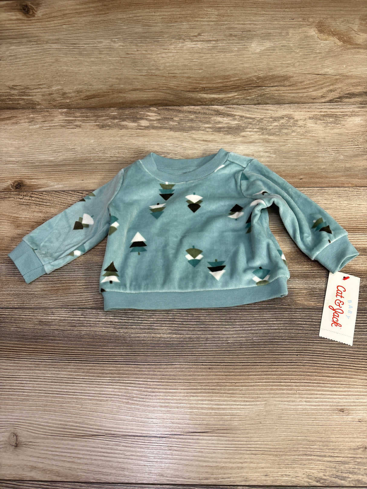 NEW Cat & Jack Tree Print Velour Sweatshirt Teal sz 0-3m