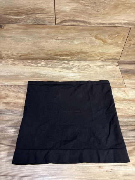 Flat view of Isabel Maternity BellaBand in black, size medium/large, showcasing its wide stretch panel on a wood floor