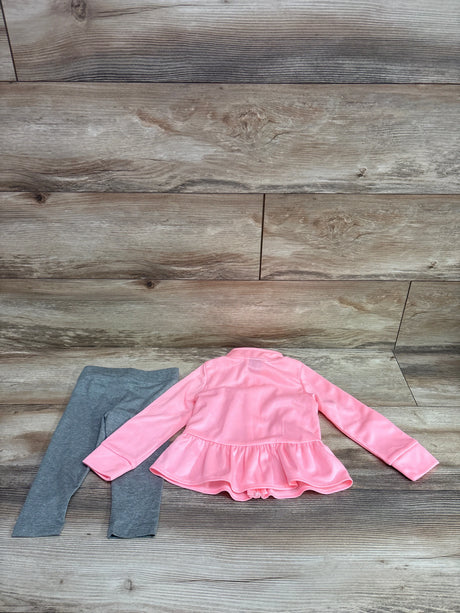 Puma 2pc pink full zip track jacket with peplum waist and grey leggings set for baby size 18m