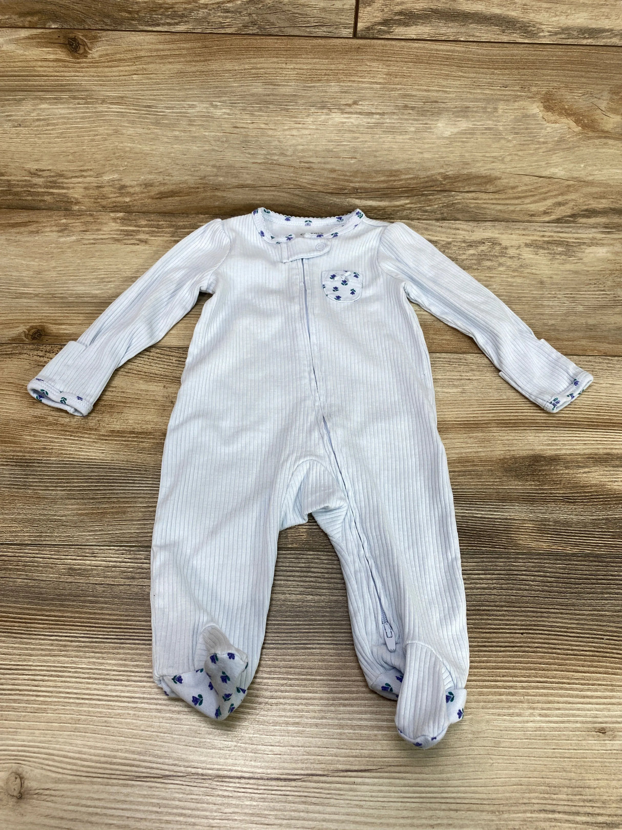 Carter's Ribbed Floral Sleeper Blue sz 3m