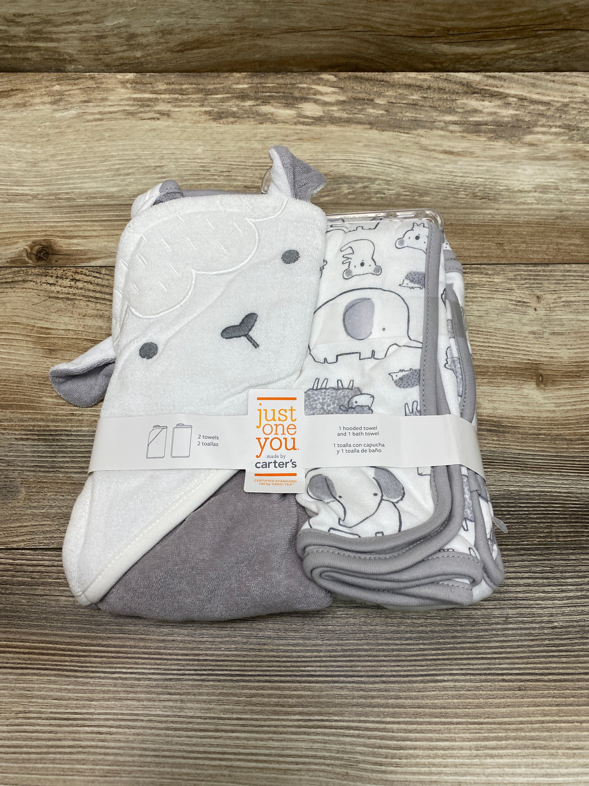 NEW Carter's Just One You 2pk Sheep Bath Towel Grey