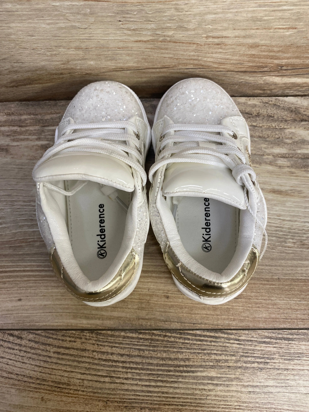 NEW Kiderence Girls Running Sneakers Glitter Stars White sz 7c