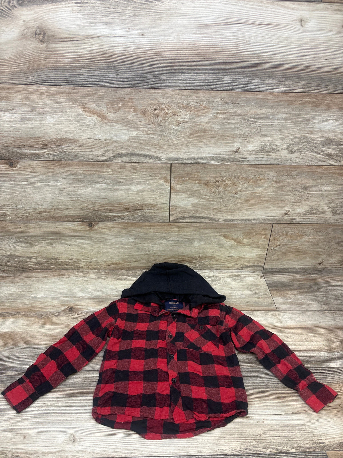 Nomad Hooded Button-Up Buffalo Plaid Flannel Shirt Red sz 4T