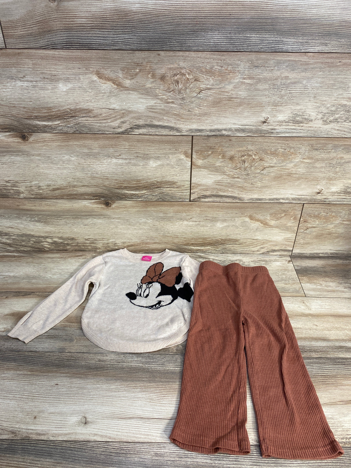 Disney Junior 2pc Minnie Mouse Knit Pull Over Sweater Brown sz 3T