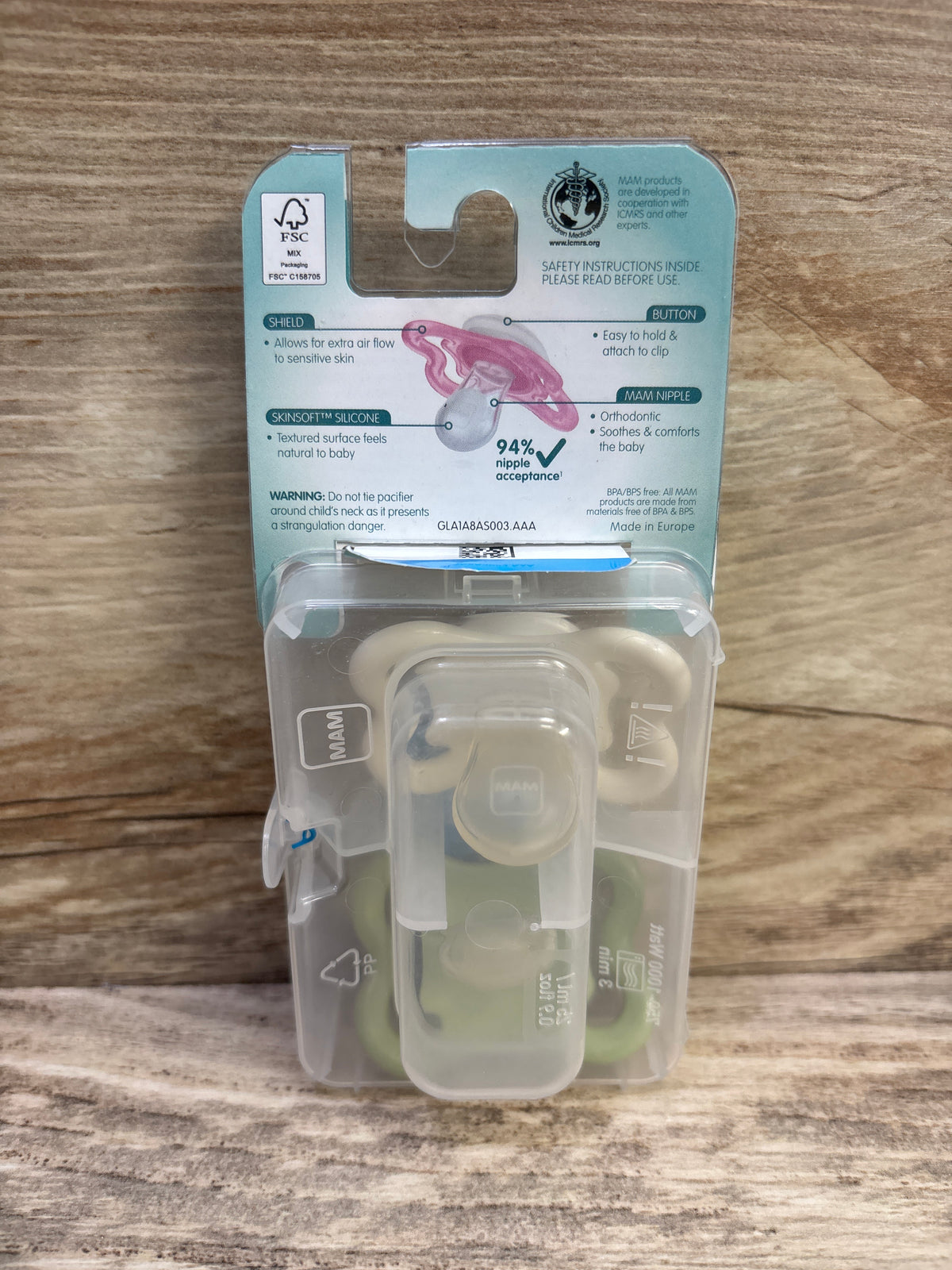 NEW MAM Air 2pk Pacifiers, Cream/Green 0-6m