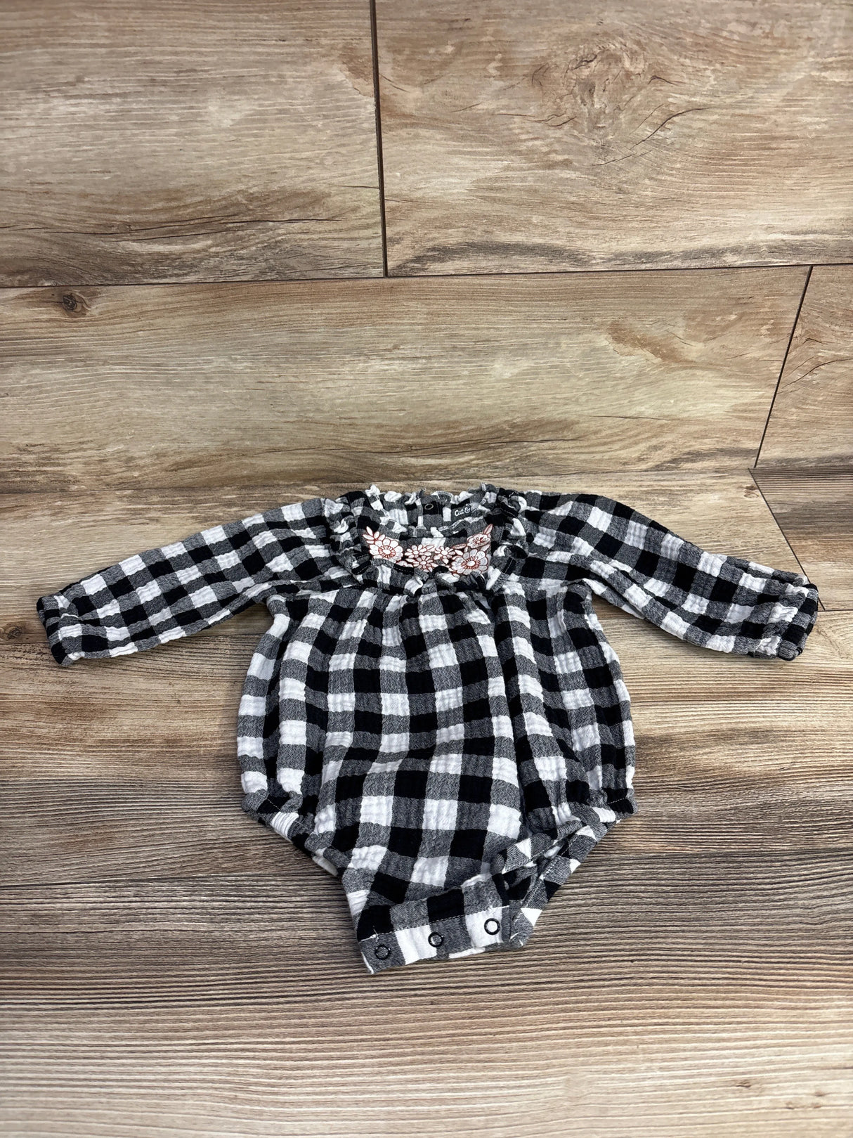 Cat & Jack Buffalo Check Bubble Romper Black sz 12m