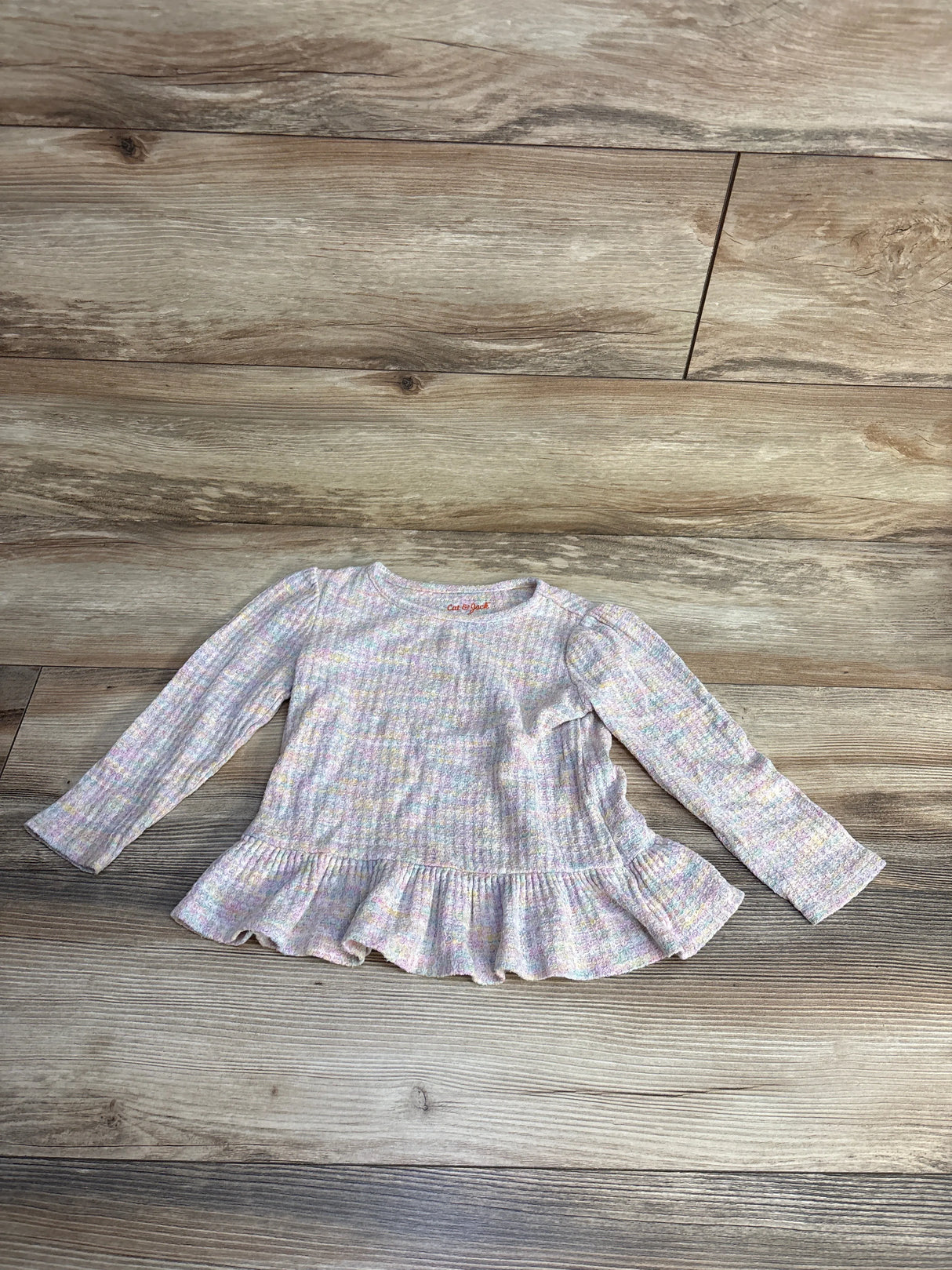 Cat & Jack Waffle Knit Peplum Shirt Pink sz 4T - Me n Mommy To Be
