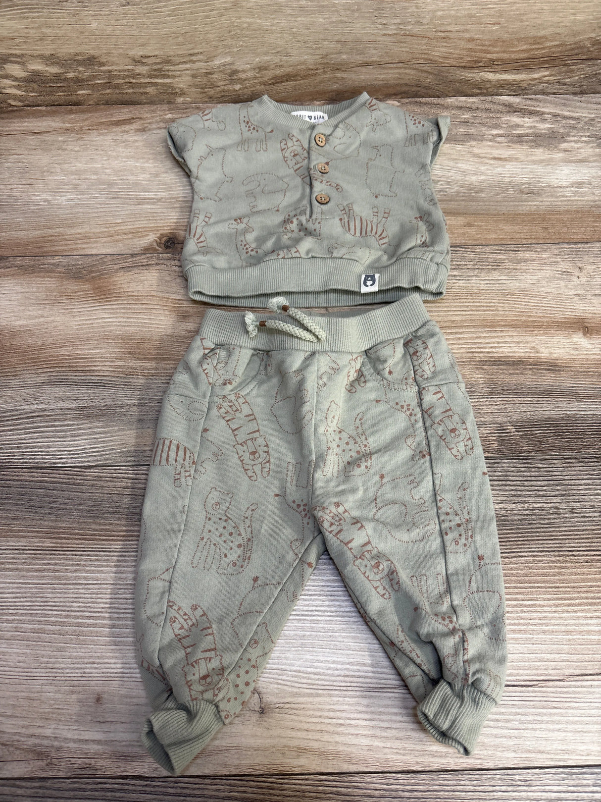 Rabbit + Bear 2pc Animal Print Shirt & Pants Green sz 0-3m - Me n Mommy To Be
