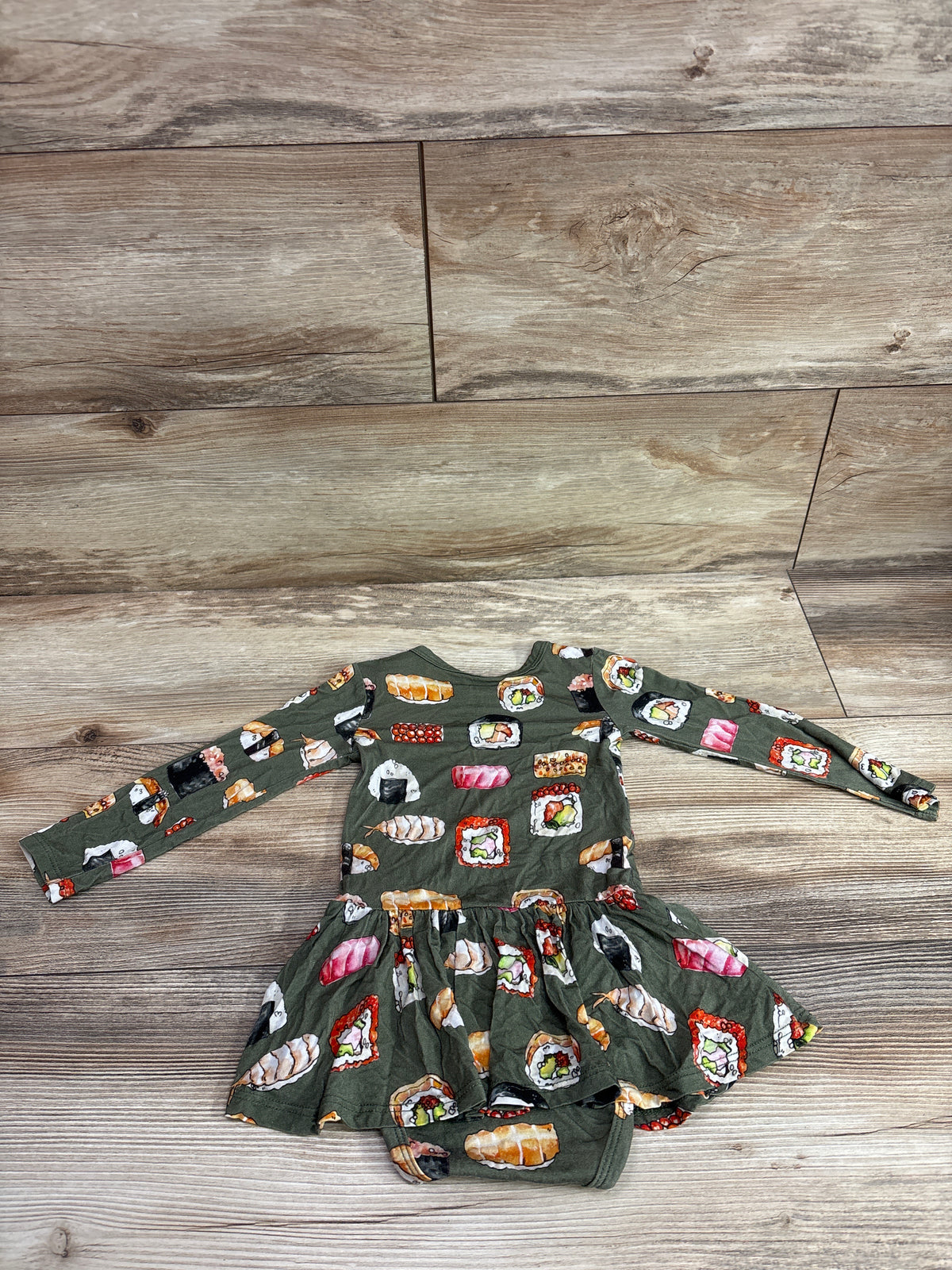 Posh P. Bamboo Sushi Twirl Skirt Bodysuit Dress Green sz 12-18m