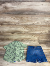 Koala Kids 2pc Button Up Shirt & Denim Shorts Set Green sz 4T