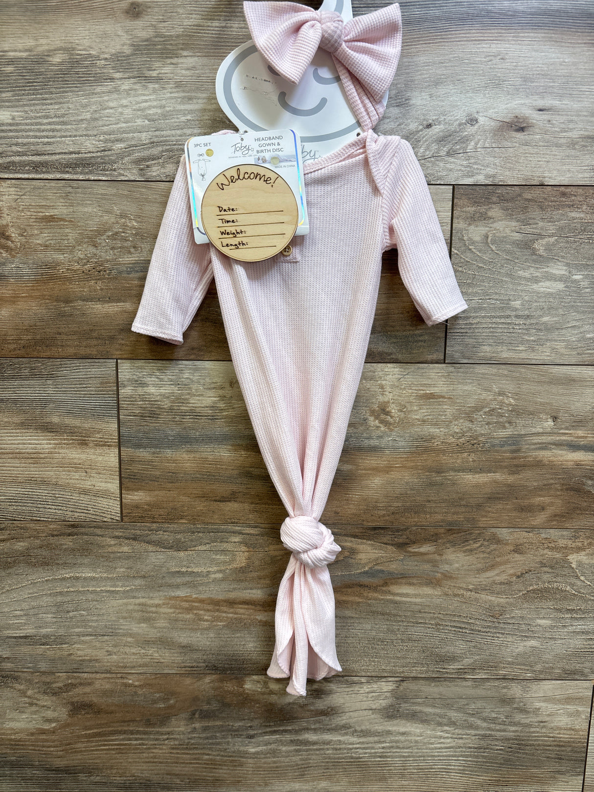 NEW Toby 3pc Knit Gown, Headband, & Birth Disc Set Pink sz Newborn