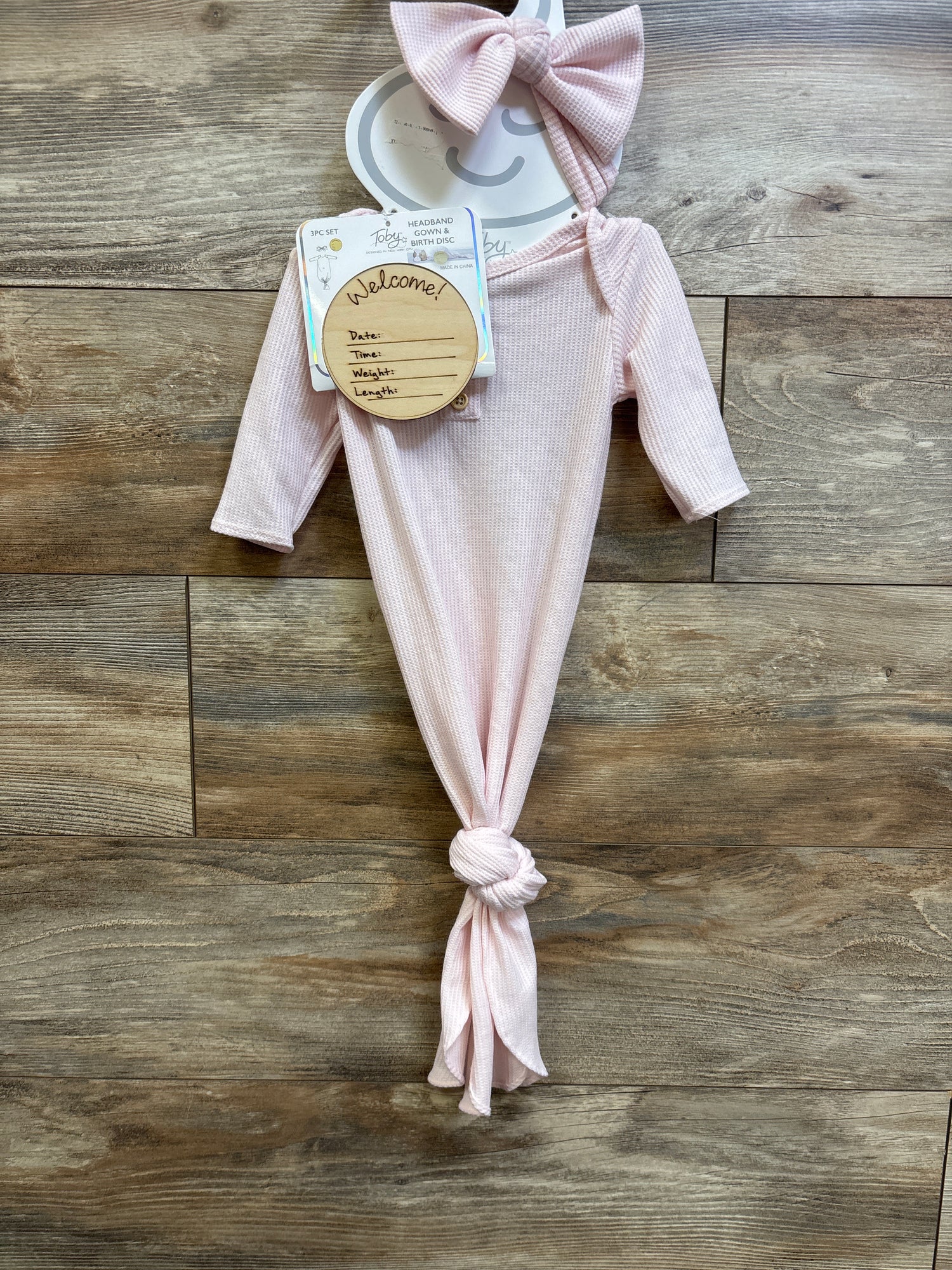 NEW Toby 3pc Knit Gown, Headband, & Birth Disc Set Pink sz Newborn