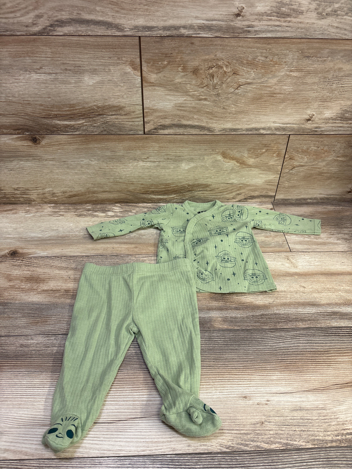 Star Wars 2pc Ribbed Kimono Shirt & Footed Pants Set Green sz 3/6m